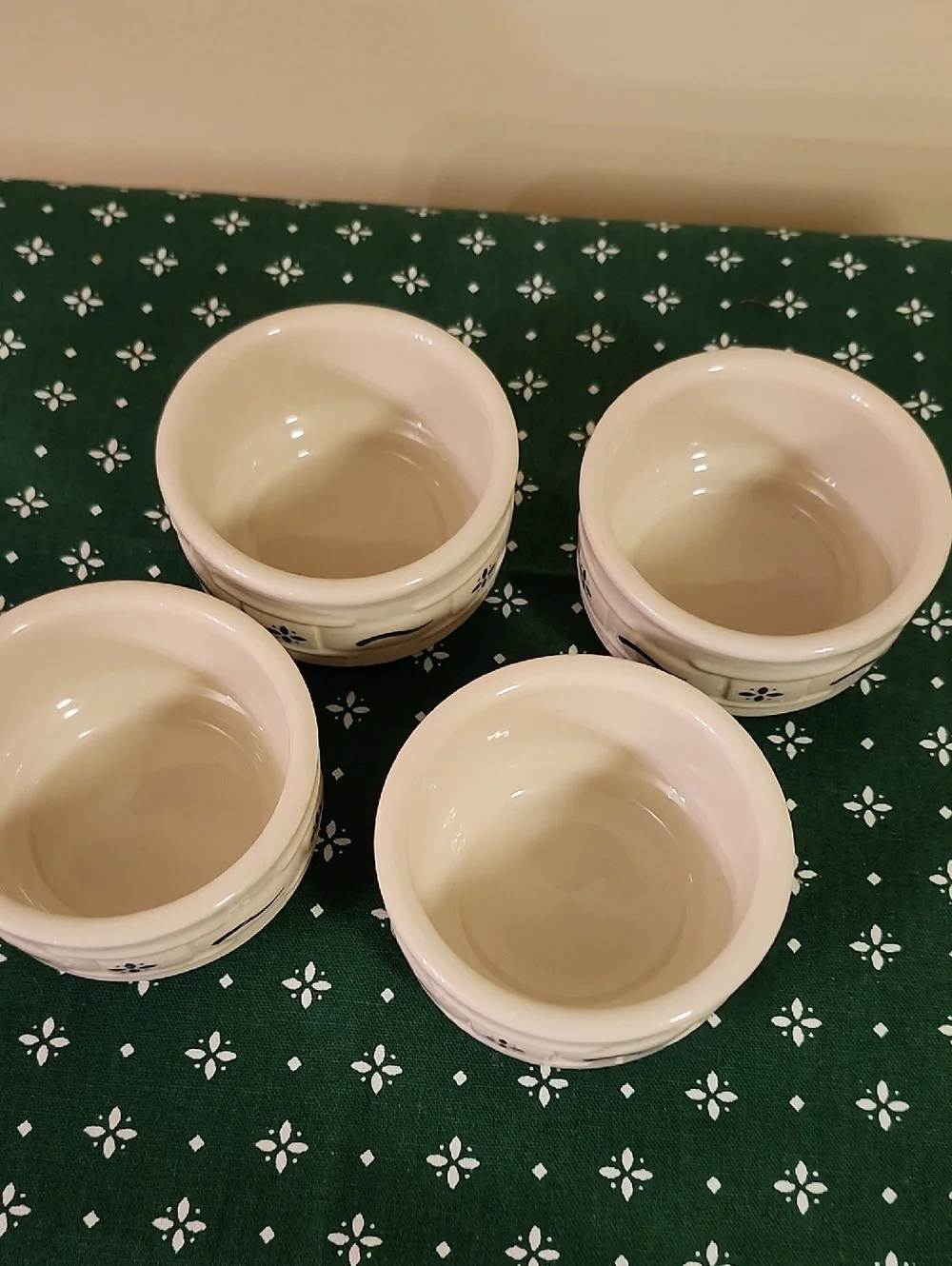 Longaberger Woven Traditions Pottery Heritage Green Set of 4 Ramekins